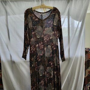Newport News Dress. Ankle length. Safari type print. Browns. Large